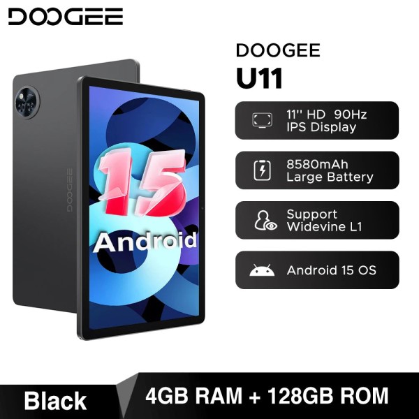 Versão global doogee u11 android 15 tablet 11 "ultra-claro 90hz display 16gb (4 +12) 128gb 8580mah bateria unisoc t606 octa-core