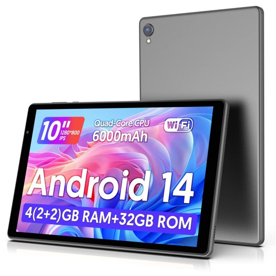 Mais recente tablet Android 14, tablet de 10 polegadas, processador Quad-core, 5G WiFi, 4 GB de ROM + 32 GB de RAM, resolução 1280 * 800, bateria de 6000 mAh