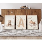 3 pçs/set boêmio urso de pelúcia animal personalizado nome do bebê berçário cartaz da lona estrela nuvem aniversário arte da parede impressão para decoração casa