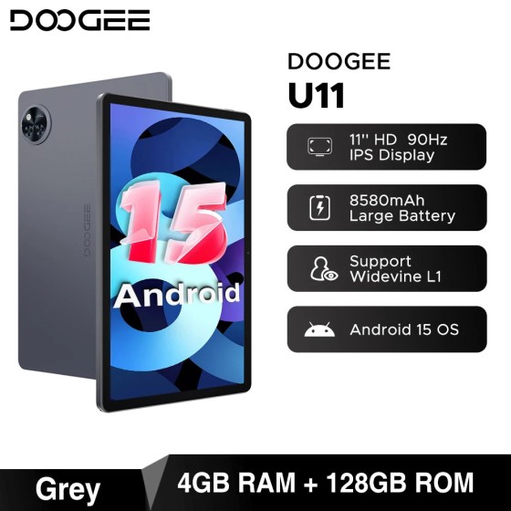 Versão global doogee u11 android 15 tablet 11 "ultra-claro 90hz display 16gb (4 +12) 128gb 8580mah bateria unisoc t606 octa-core