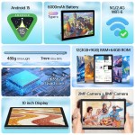 BAKEN Tablet Android 15 de 10 polegadas, processador quad-core, 12 GB (expansão 3 + 9) RAM + armazenamento de 64 GB, 5G WiFi, câmeras duplas 1280 * 800