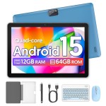 BAKEN Global Edition tablet PC de 10 polegadas, sistema Android 15, processador quad-core, 12 GB + 64 GB, suporta expansão de 1 TB, WiFi, 6000 mAh