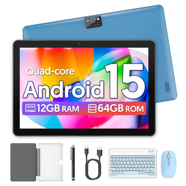 BAKEN Global Edition tablet PC de 10 polegadas, sistema Android 15, processador quad-core, 12 GB + 64 GB, suporta expansão de 1 TB, WiFi, 6000 mAh