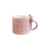 1pc arco alça coração caneca de cerâmica, arco criativo lidar com design xadrez padrão caneca xícara de café, adequado para decoração de casa, água potável diária, café da manhã