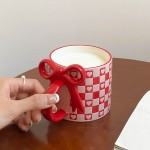 1pc arco alça coração caneca de cerâmica, arco criativo lidar com design xadrez padrão caneca xícara de café, adequado para decoração de casa, água potável diária, café da manhã