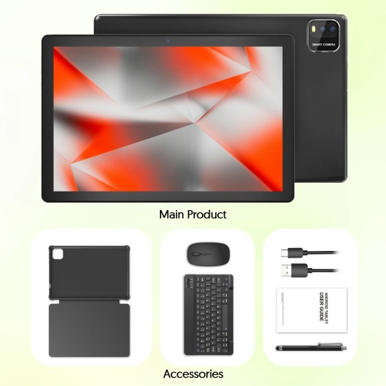 BAKEN Tablet Android 15 de 10 polegadas, processador quad-core, 12 GB (expansão 3 + 9) RAM + armazenamento de 64 GB, 5G WiFi, câmeras duplas 1280 * 800