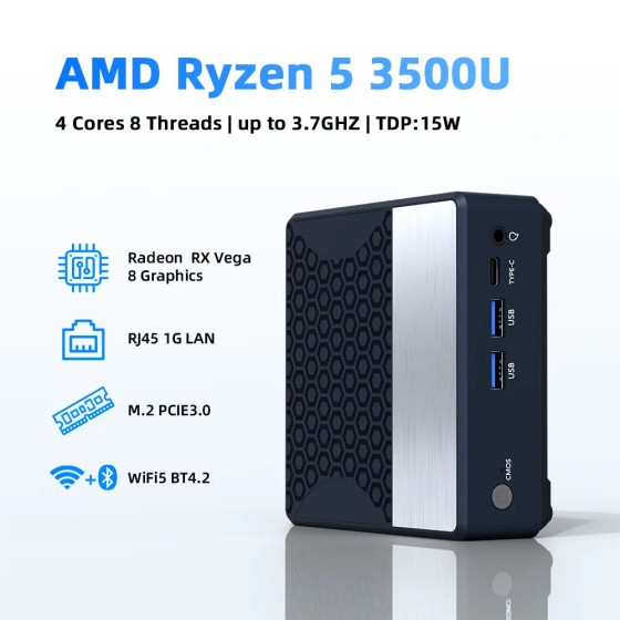 Zippc mini pc amd ryzen 5 3500u 16gb ddr4 500gb ssd nvme wifi5 bt4.2 windows 11 display triplo desktop diy gamer computador