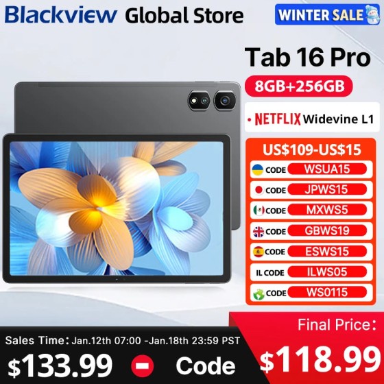 Blackview Tab 16 Pro Tablets 11 ''FHD + Display 8GB 256GB Widevine L1 Unisoc T616 Android 14 7700mAh 4G Tablet Pad PC